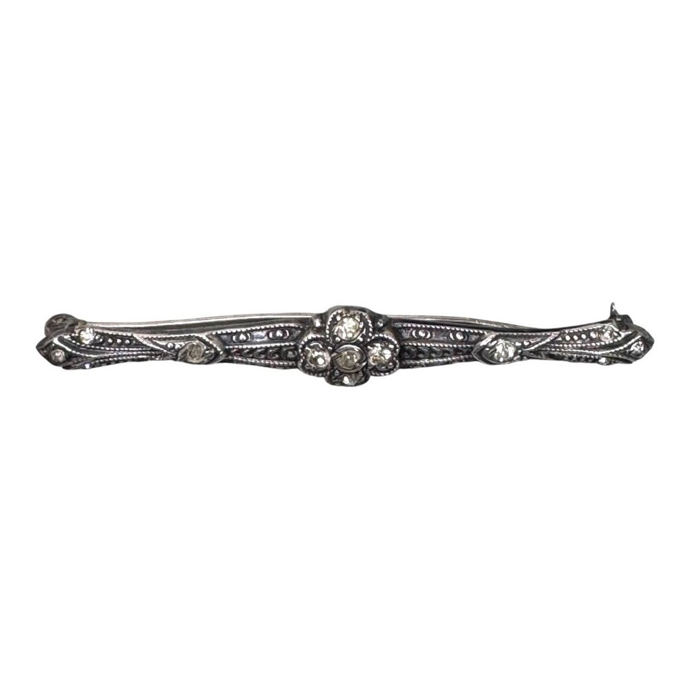 Edwardian Sterling Silver & Paste Bar Brooch Pin c.1910 Antique Vintage